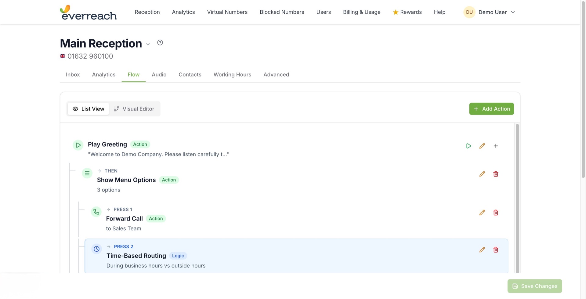 everreach dashboard - manage and forward calls