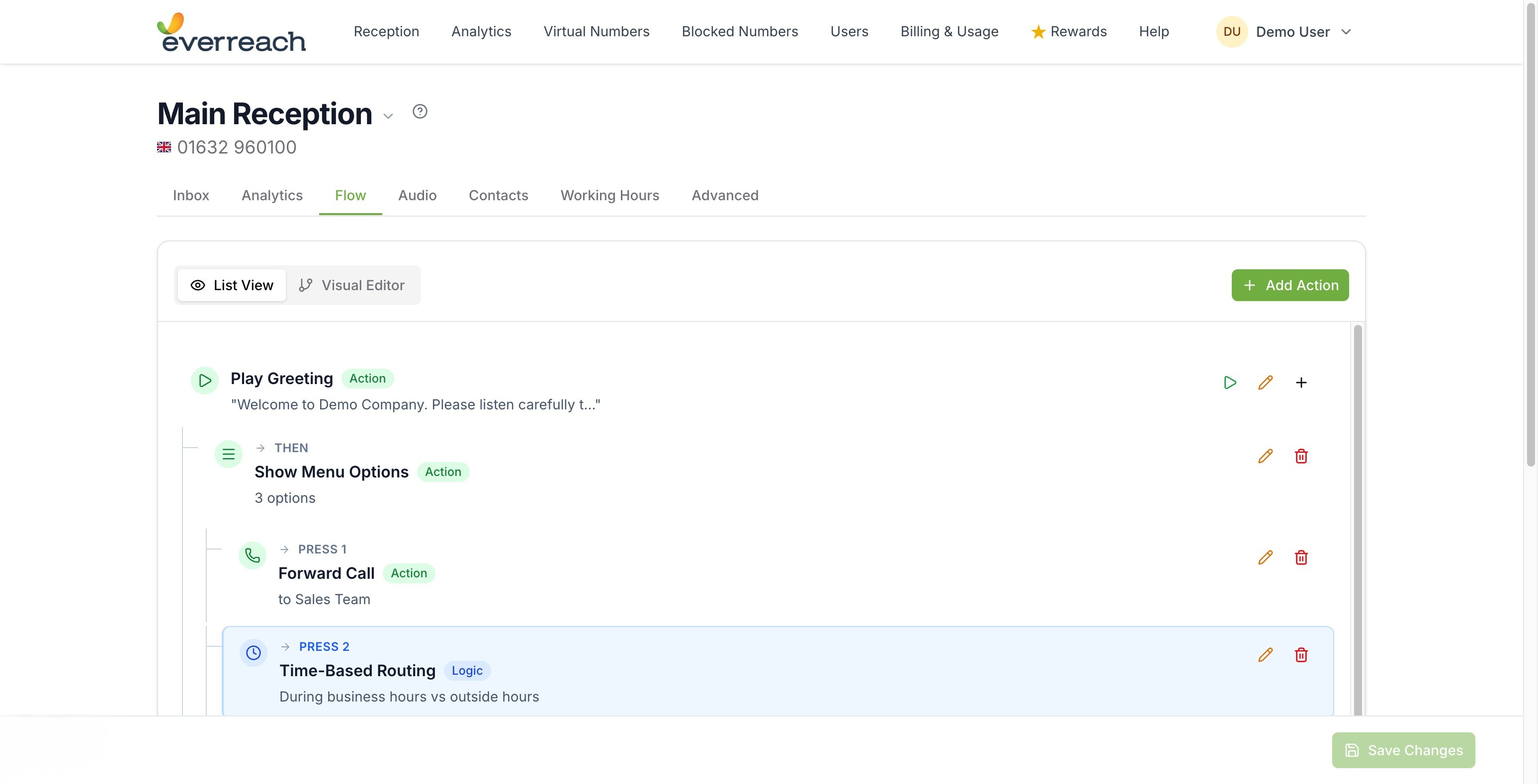 everreach dashboard - manage and forward calls